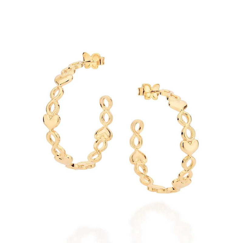 Brincos De Ouro 18k Femininos Argola Coração E Infinito Rommanel 527254