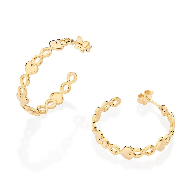 Brincos De Ouro 18k Femininos Argola Coração E Infinito Rommanel 527254