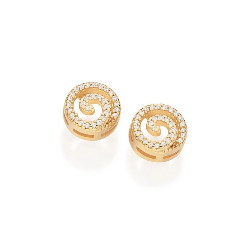 Brincos De Ouro 18k Femininos Pequenos Espiral Cravejado Pedra Zircônias Rommanel 527278