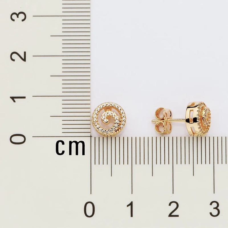 Brincos De Ouro 18k Femininos Pequenos Espiral Cravejado Pedra Zircônias Rommanel 527278